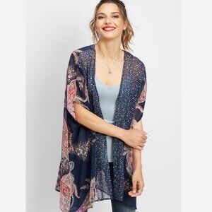 Women's MAURICES Navy Blue Floral Paisley Sheer Kimono Sz. L/XL